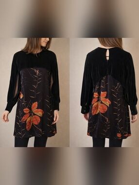 C’Fait Pour Vous Paris Velvet Floral Tunic Dress EU 42 US 10/12 NWT Open Sleeve